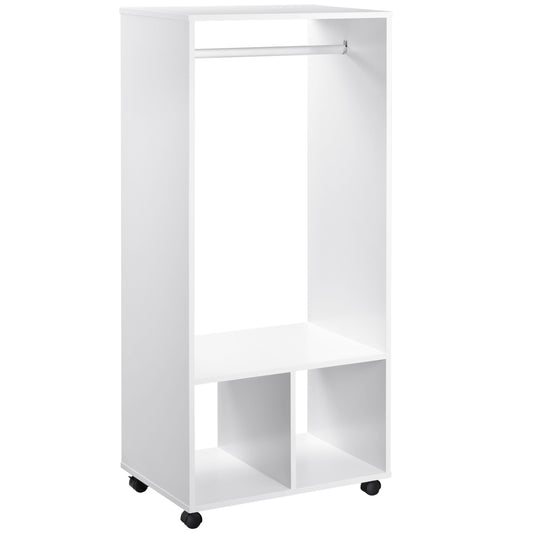 Photo of HOMCOM Open Wardrobe on Wheels, Bedroom Wardrobe with Clothes Hanging Rail, 2 Storage Shelves, Mobile Garment Rack for Cloakroom, Hallway, White in White colour on a white background