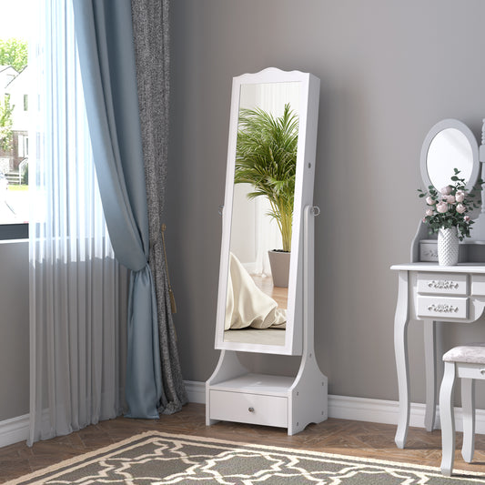 Photo of HOMCOM Jewellery Cabinet with led, mirroir Cabinet Armoire Floor Standing Flip-over Makeup Shelf Organizer with lock white in white colour on a white background