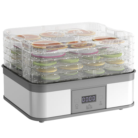 Photo of HOMCOM 5 Tier Food Dehydrator, 245W Stainless Steel Food Dryer Machine with Adjustable Temperature, Timer and LCD Display for Drying Fruit, Meat, Vegetable, Jerky and Pet Treat, Grey in Grey colour on a white background