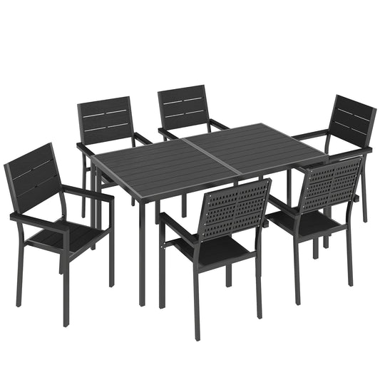 Photo of Outsunny 7 Pieces Outdoor Dining Set, Patio Table and Chairs for 6, Garden Dining Furniture Set with Slatted Tabletop in Tabletop colour on a white background