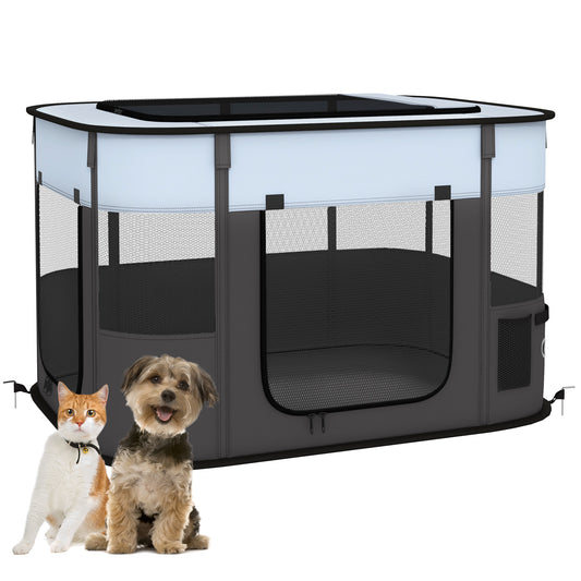 Photo of PawHut Foldable Dog Pen with Storage Bag for Indoor/Outdoor Use - Grey in Grey colour on a white background