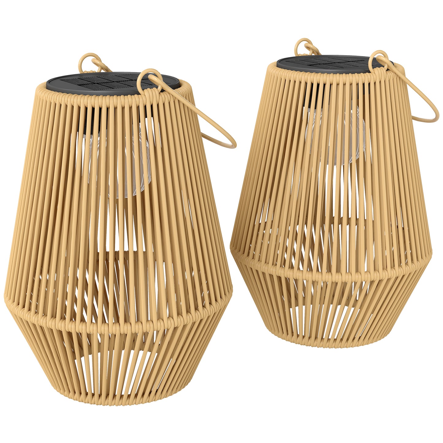 Photo of Outsunny Hanging Solar Lanterns, 2 Pack Rattan Solar Lights with Handle for Patio, Pathway, Terrace, Auto On/Off, Brown in Brown colour on a white background