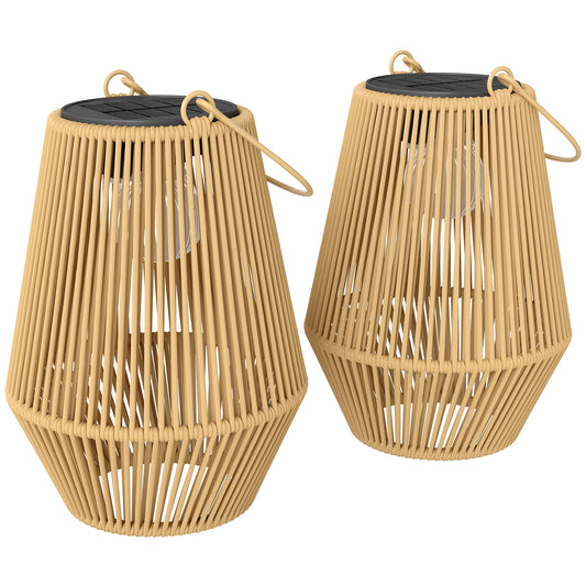 Photo of Outsunny Hanging Solar Lanterns, 2 Pack Rattan Solar Lights with Handle for Patio, Pathway, Terrace, Auto On/Off, Brown in Brown colour on a white background