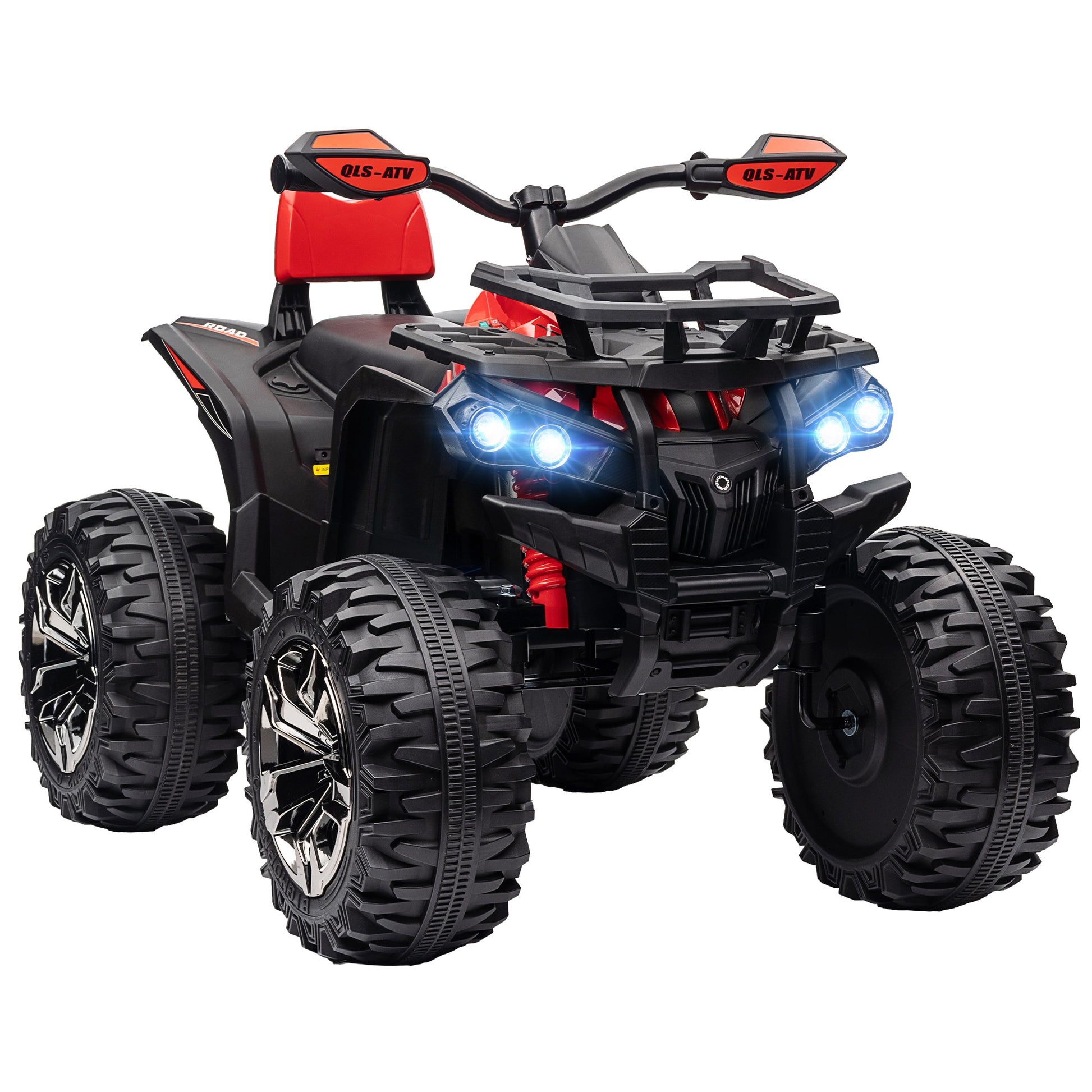 Photo of HOMCOM 12V Quad Bike ATV with LED Lights, Music, Backrest, Forward, Backward, Red in Red colour on a white background