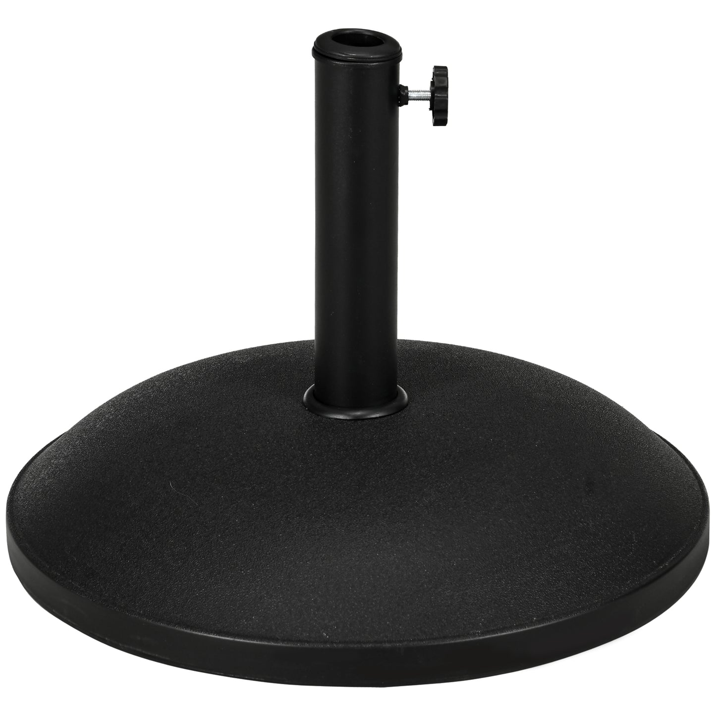 Photo of Outsunny 25 kg Parasol Base, Heavy Duty Concrete Patio Umbrella Stand with Adjustable Knob, 49 cm Round Garden Parasol Holder for 35 to 48 mm Poles, Black in Black colour on a white background