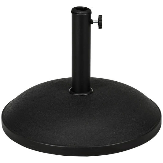 Photo of Outsunny 25 kg Parasol Base, Heavy Duty Concrete Patio Umbrella Stand with Adjustable Knob, 49 cm Round Garden Parasol Holder for 35 to 48 mm Poles, Black in Black colour on a white background