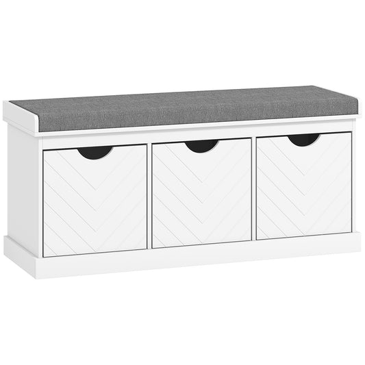 Photo of HOMCOM 3-Drawer Padded Shoe Bench with Breathable & Washable Linen-look Cover, White in White colour on a white background