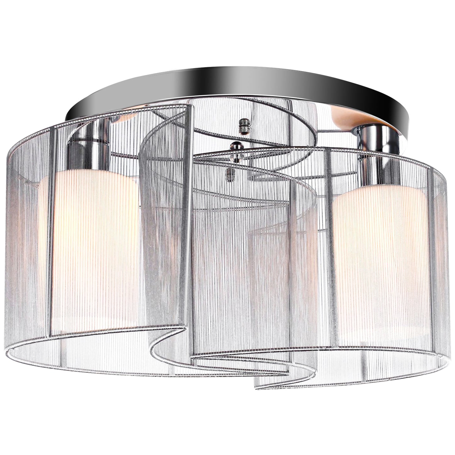 Photo of HOMCOM Modern Chandelier, Semi-Flush Mount Ceiling Light with Glass Lampshade, 2 x E27 Bulb Base for Hallway, Dining Room, Living Room, White and Silver in Silver colour on a white background