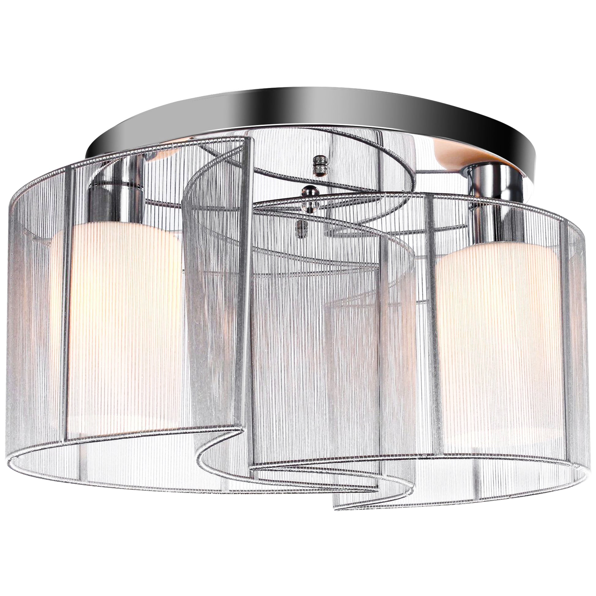 Photo of HOMCOM Modern Chandelier, Semi-Flush Mount Ceiling Light with Glass Lampshade, 2 x E27 Bulb Base for Hallway, Dining Room, Living Room, White and Silver in Silver colour on a white background