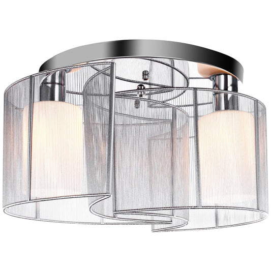 Photo of HOMCOM Modern Chandelier, Semi-Flush Mount Ceiling Light with Glass Lampshade, 2 x E27 Bulb Base for Hallway, Dining Room, Living Room, White and Silver in Silver colour on a white background