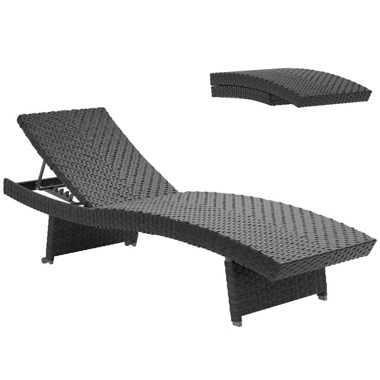 Photo of Outsunny Outdoor PE Rattan Sun Lounger, Folding Wicker Garden Lounger Recliner with 4-Level Adjustable Backrest, Rolling Sunbed Lounge Chair with Wheels, Non-Slip Legs for Balcony, Beach, Black in Black colour on a white background