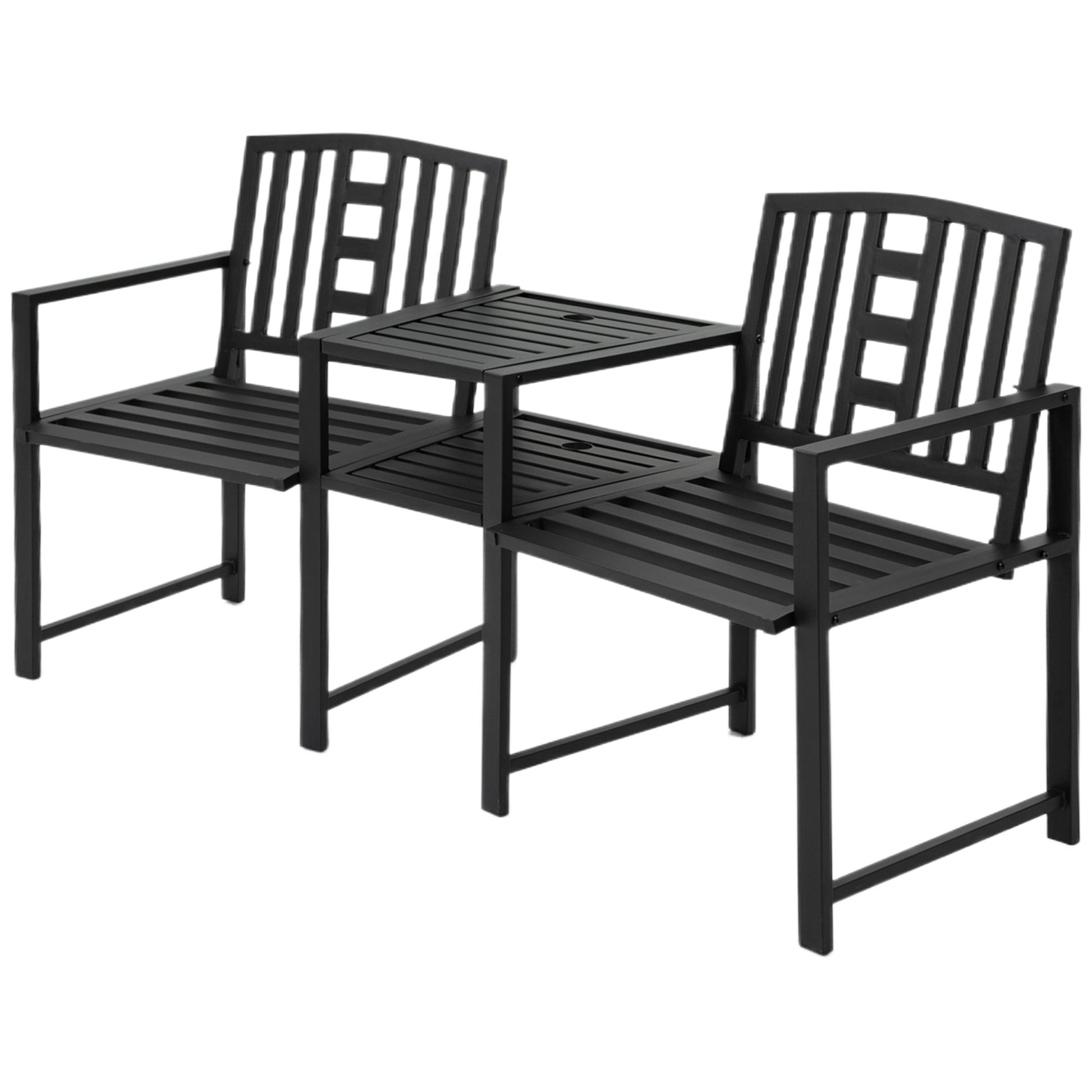 Photo of Outsunny 2 Seat Garden Chair Bench Loveseats Jack and Jill Seat w/Coffee Table Slatted Design Patio Yard in Yard colour on a white background