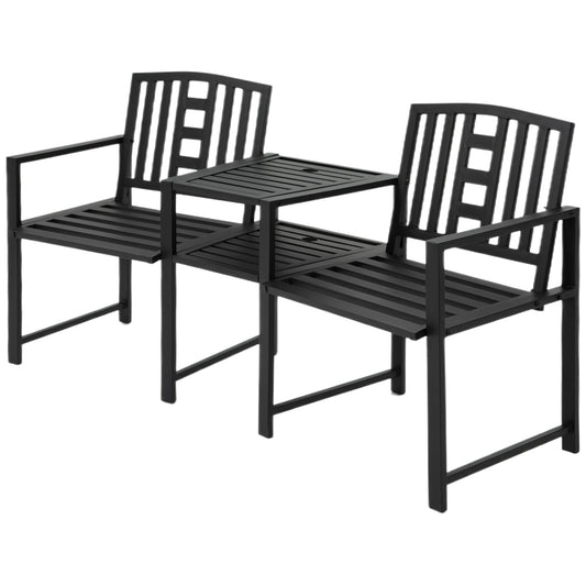 Photo of Outsunny 2 Seat Garden Chair Bench Loveseats Jack and Jill Seat w/Coffee Table Slatted Design Patio Yard in Yard colour on a white background