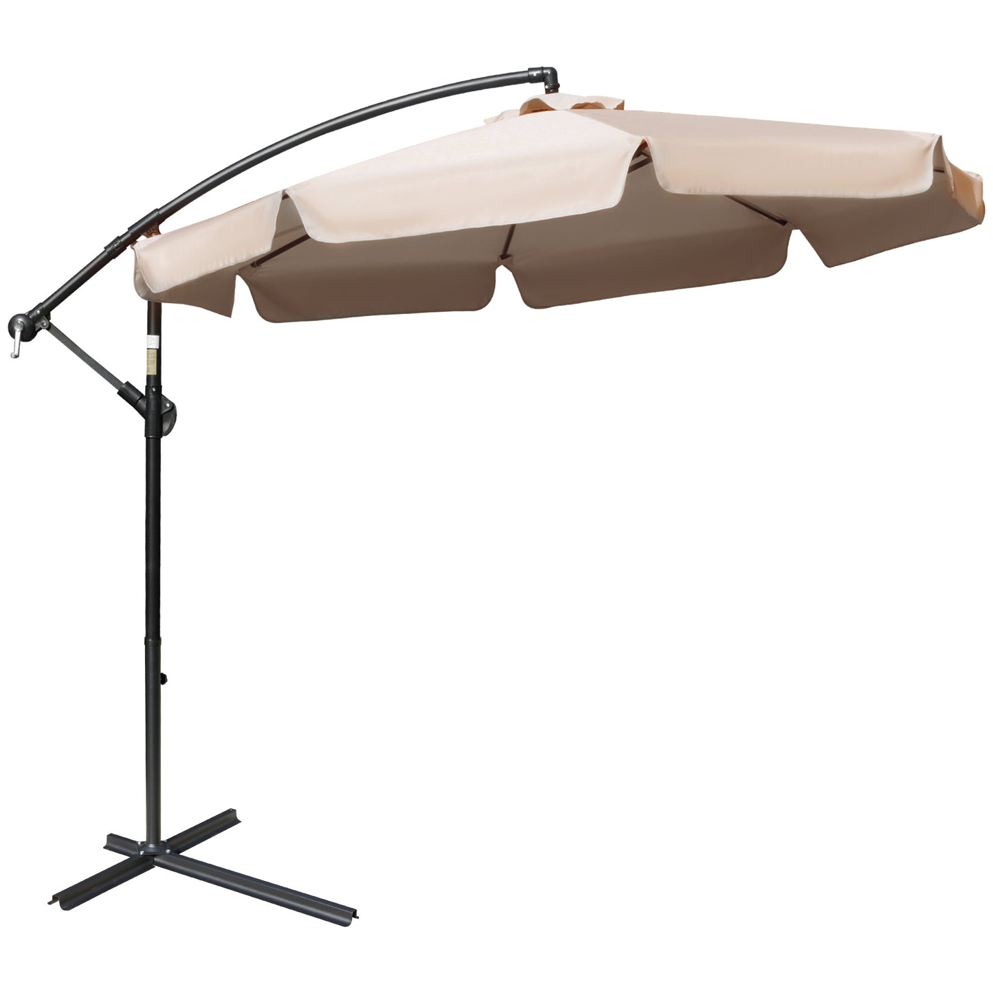 Photo of Outsunny 2.7m Cantilever Parasol Banana Sun Umbrella with Crank Handle and Cross Base for Outdoor Hanging Sun Shade Light Brown in Brown colour on a white background