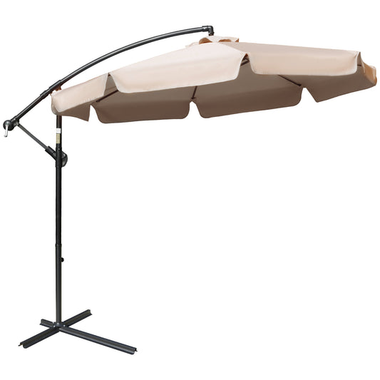 Photo of Outsunny 2.7m Cantilever Parasol Banana Sun Umbrella with Crank Handle and Cross Base for Outdoor Hanging Sun Shade Light Brown in Brown colour on a white background