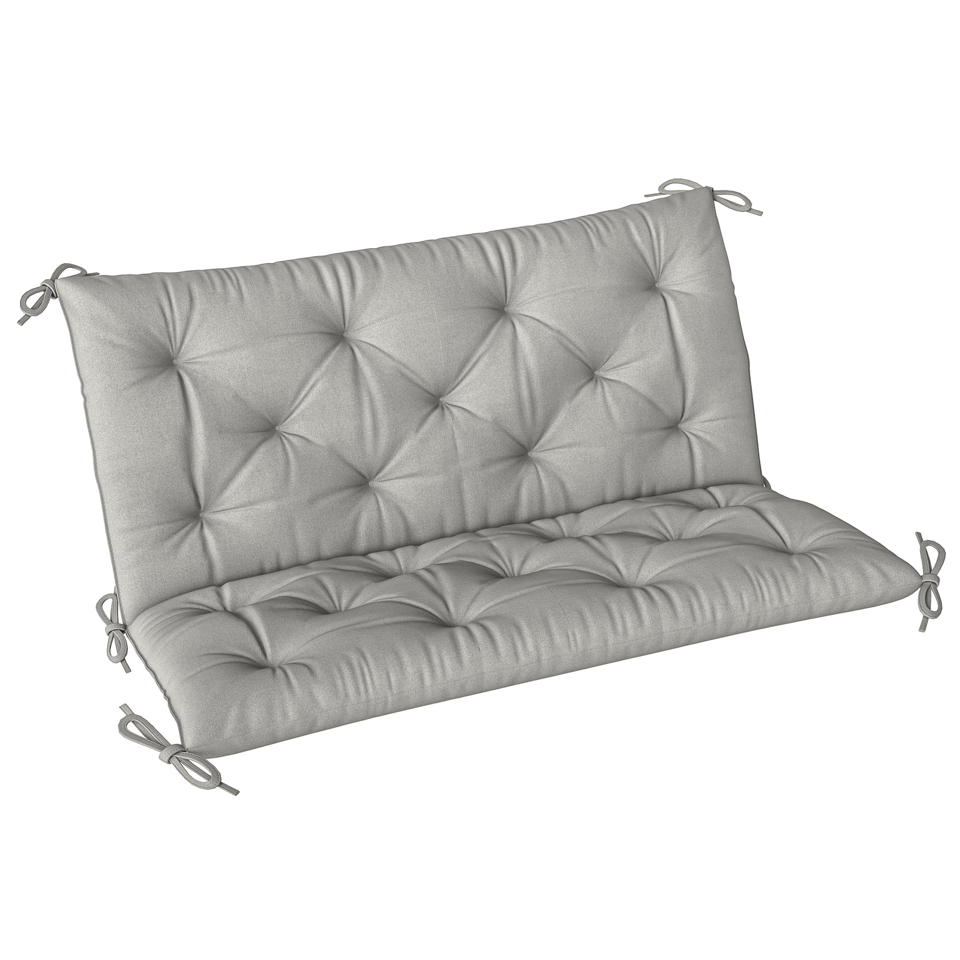 Photo of Outsunny 2 Seater Bench Pad, Garden Chair Cushion with Back and Ties for Indoor and Outdoor Use, 98 x 100 cm, Light Grey in Grey colour on a white background