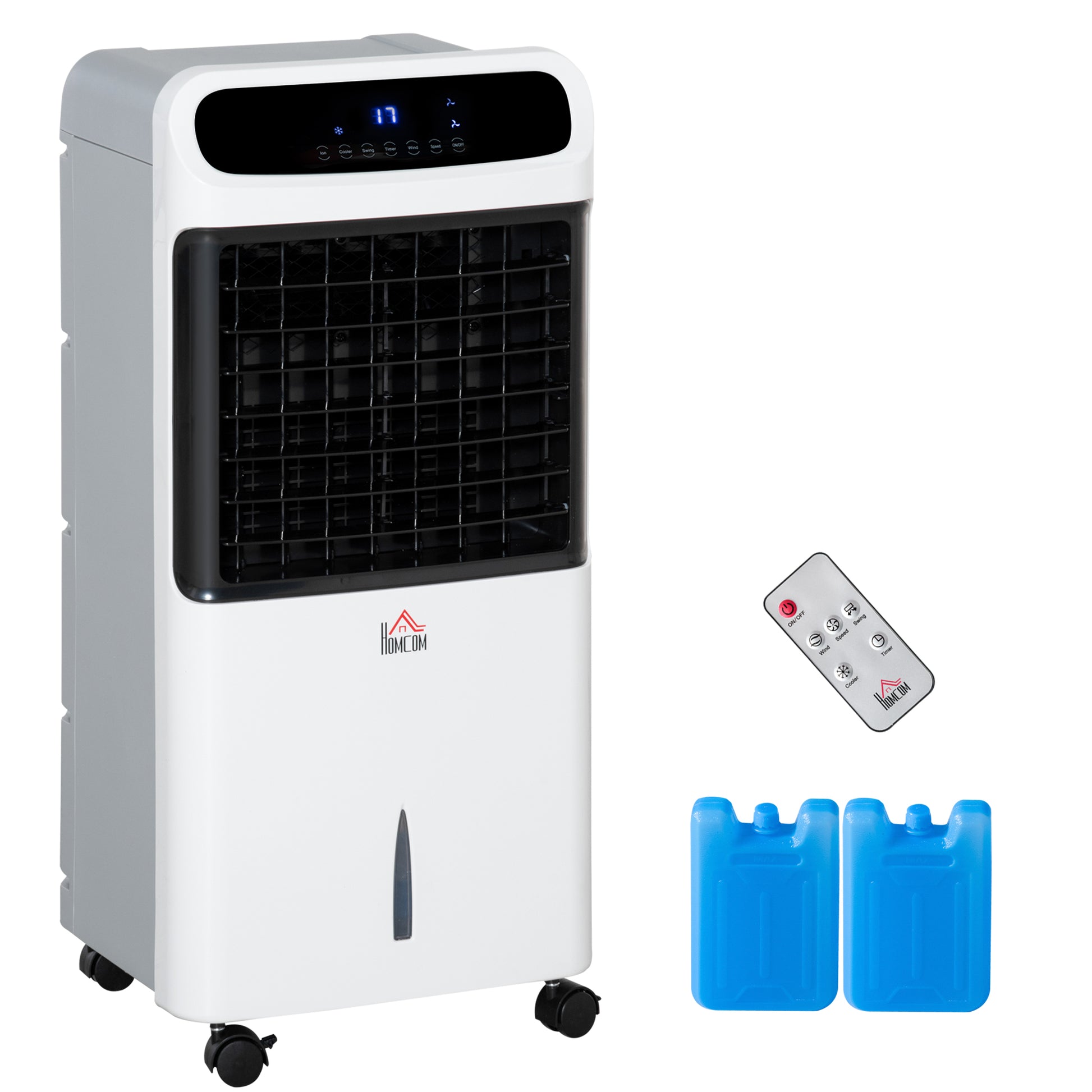 Photo of HOMCOM Mobile Air Cooler, 12L Tank Evaporative Ice Cooling Fan Water Conditioner Humidifier Unit with 3 Modes, 3 Speed, Remote, Timer, Oscillating for Home Bedroom in Bedroom colour on a white background