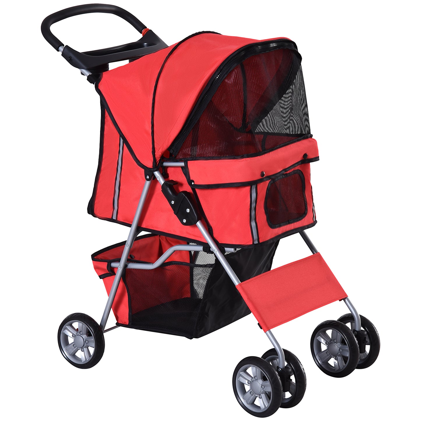 Photo of PawHut Pet Stroller for Small Miniature Dogs Cats Foldable Travel Carriage with Wheels Zipper Entry Cup Holder Storage Basket Red in Red colour on a white background
