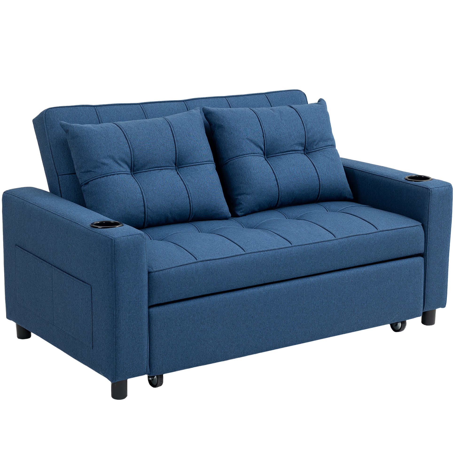 Photo of HOMCOM Two-Seater Pull-Out Sofa Bed - Dark Blue in Blue colour on a white background