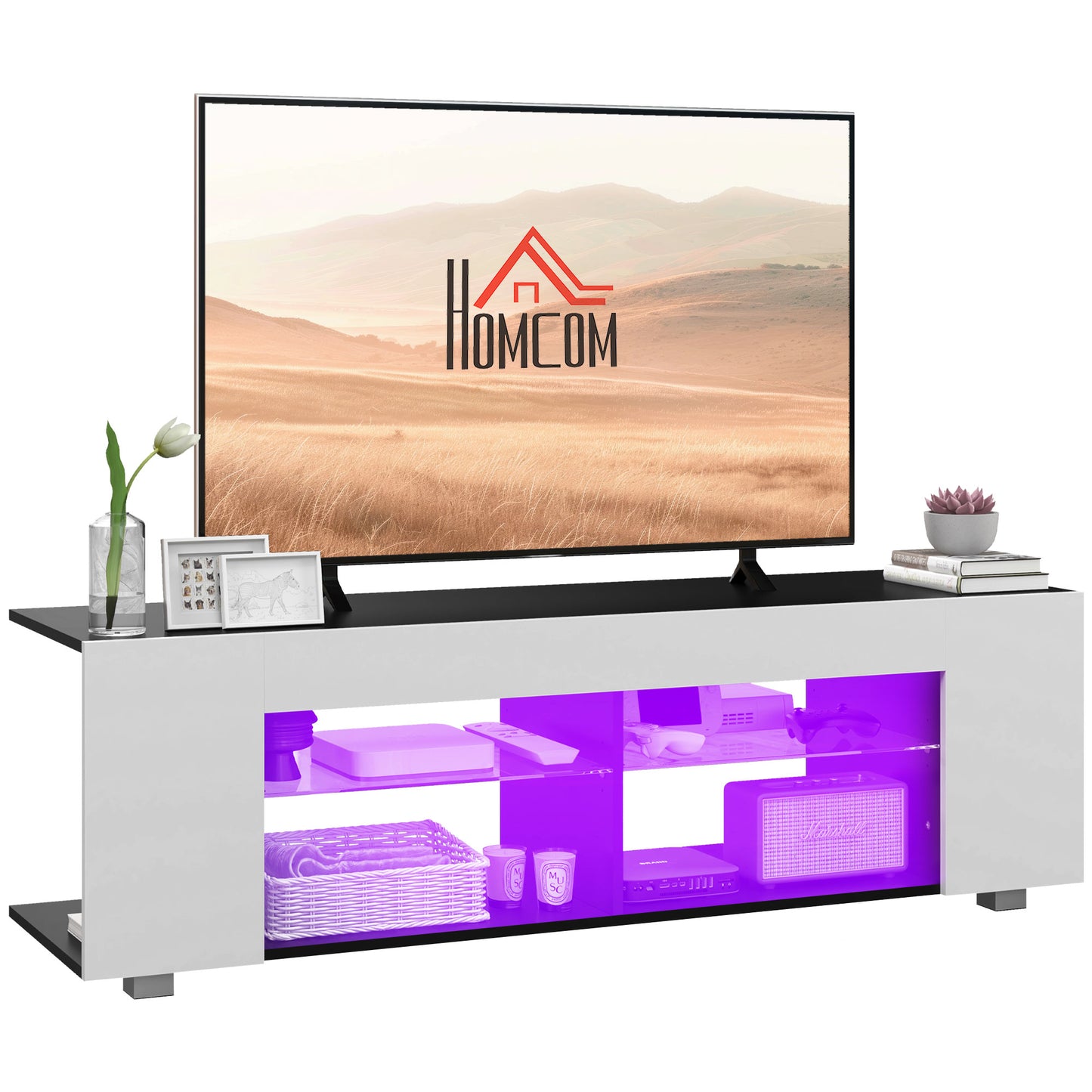 Photo of HOMCOM Multi-Shelf TV Cabinet, with Adjustable LED Lights - White in White colour on a white background