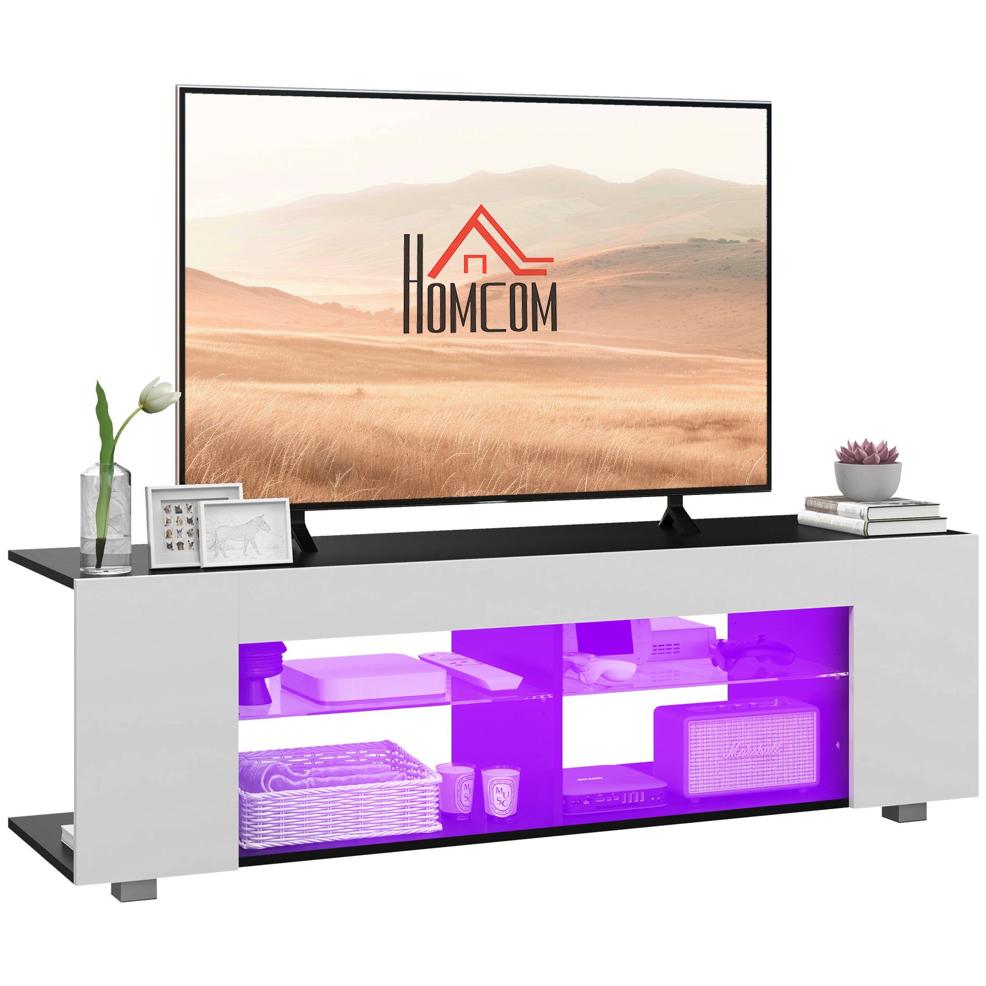 Photo of HOMCOM Multi-Shelf TV Cabinet, with Adjustable LED Lights - White in White colour on a white background
