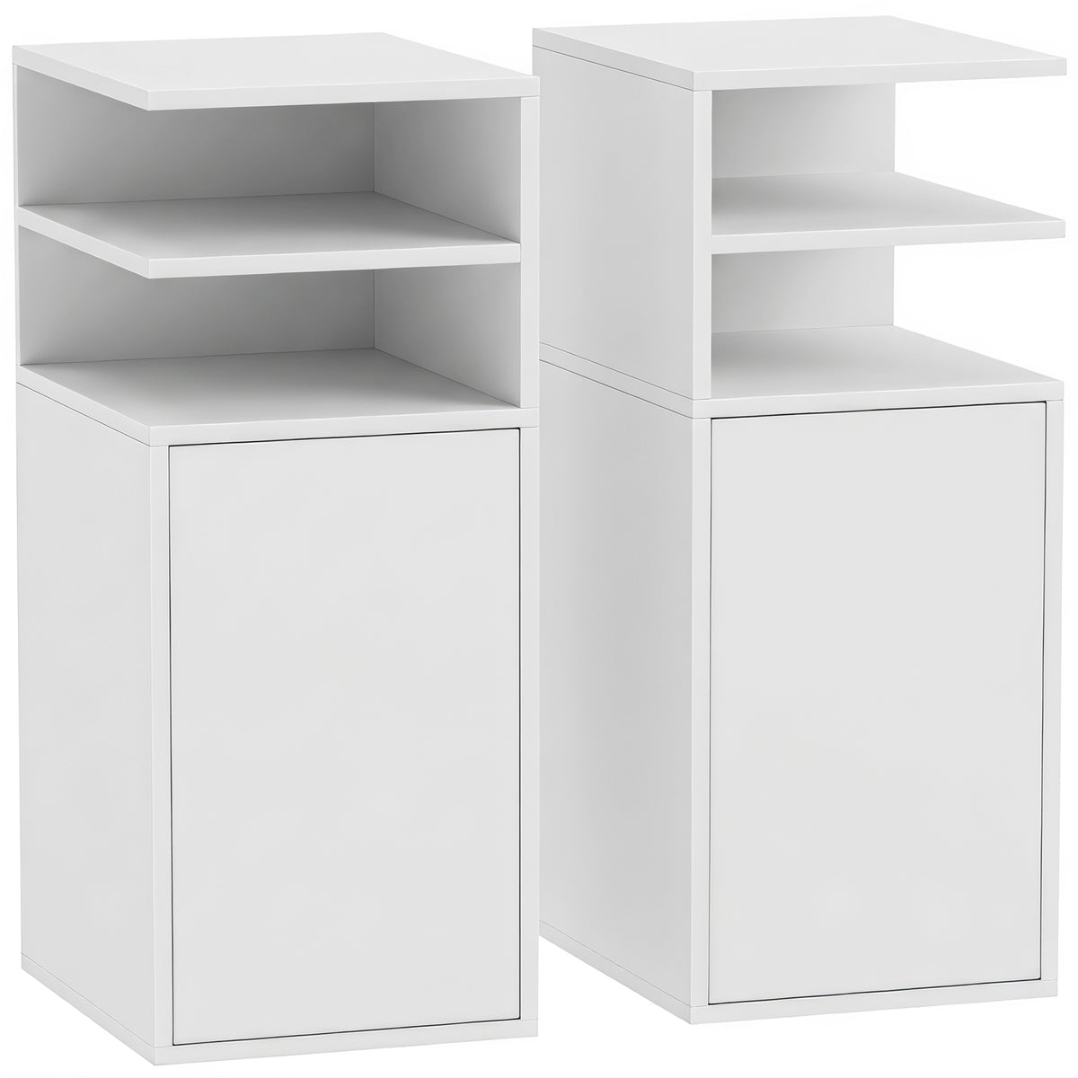 Photo of HOMCOM Slim Bedside Table Set of 2, Narrow Bedside Cabinet with Open Cubbies and Cupboard for Bedroom Living Room, White in White colour on a white background