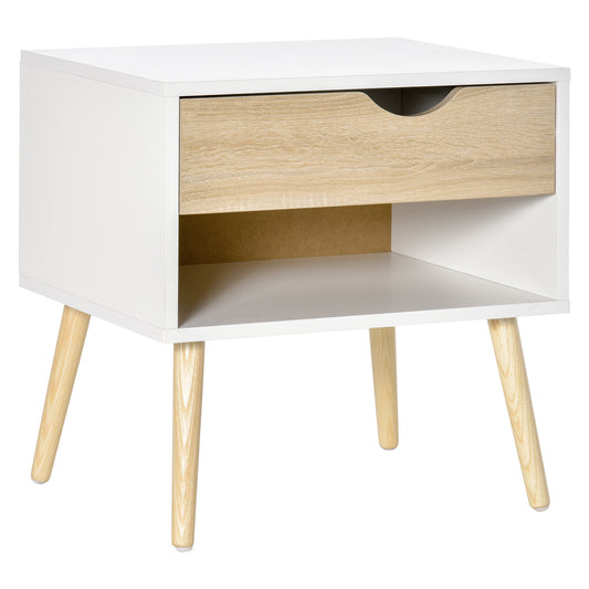 Photo of HOMCOM Bedside Table with Drawer and Shelf, Modern Nightstand, End Table for Bedroom, Living Room, White in White colour on a white background