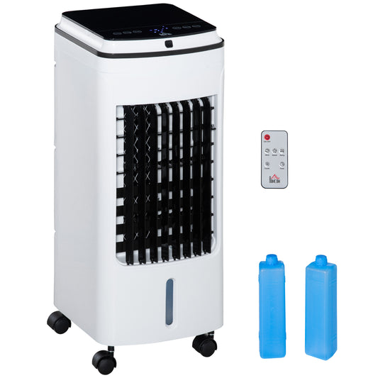 Photo of HOMCOM 3-in-1 Evaporative Air Cooler with 4L Water Tank, Portable Fan Cooler with Automatic Oscillation, Timer, Remote, White in White colour on a white background