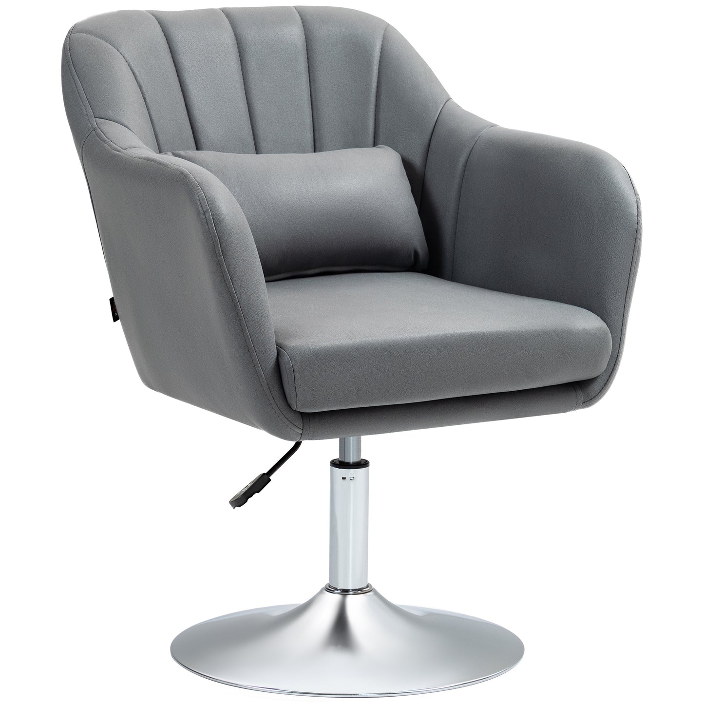 Photo of HOMCOM Swivel Accent Chair, Linen Fabric Tub Vanity Chair, Modern Armchair with Adjustable Height and Lumbar Support for Living Room Bedroom Salon Make up Room Dressing Table, Dark Grey in Grey colour on a white background