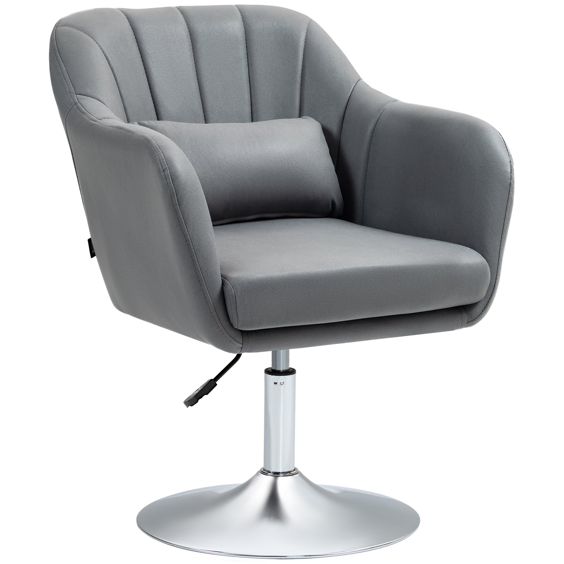 Photo of HOMCOM Swivel Accent Chair, Linen Fabric Tub Vanity Chair, Modern Armchair with Adjustable Height and Lumbar Support for Living Room Bedroom Salon Make up Room Dressing Table, Dark Grey in Grey colour on a white background