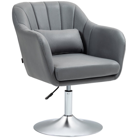 Photo of HOMCOM Swivel Accent Chair, Microfiber Cloth Tub Vanity Chair, Modern Armchair with Adjustable Height and Lumbar Support for Living Room Bedroom Salon Make up Room Dressing Table, Dark Grey in Grey colour on a white background