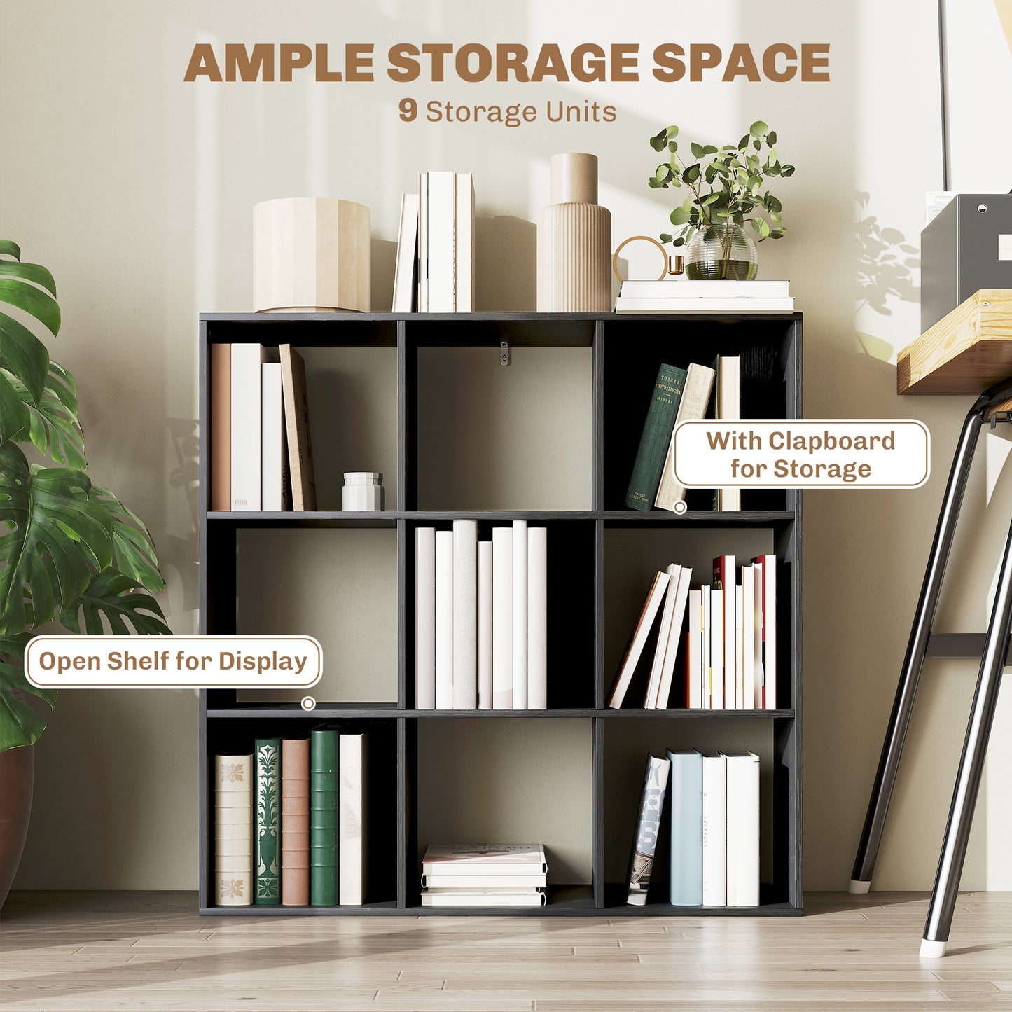 HOMCOM Nine-Cube Storage Shelf - Black