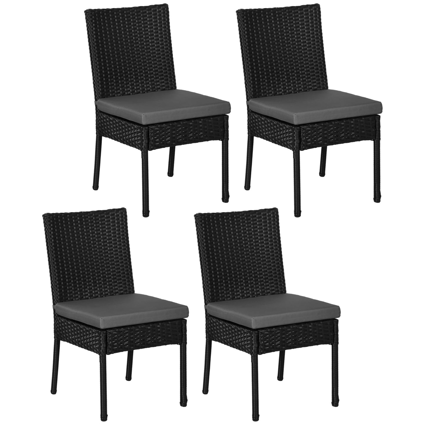Photo of Outsunny Set of Four Armless Rattan Garden Chairs - Black in Black colour on a white background