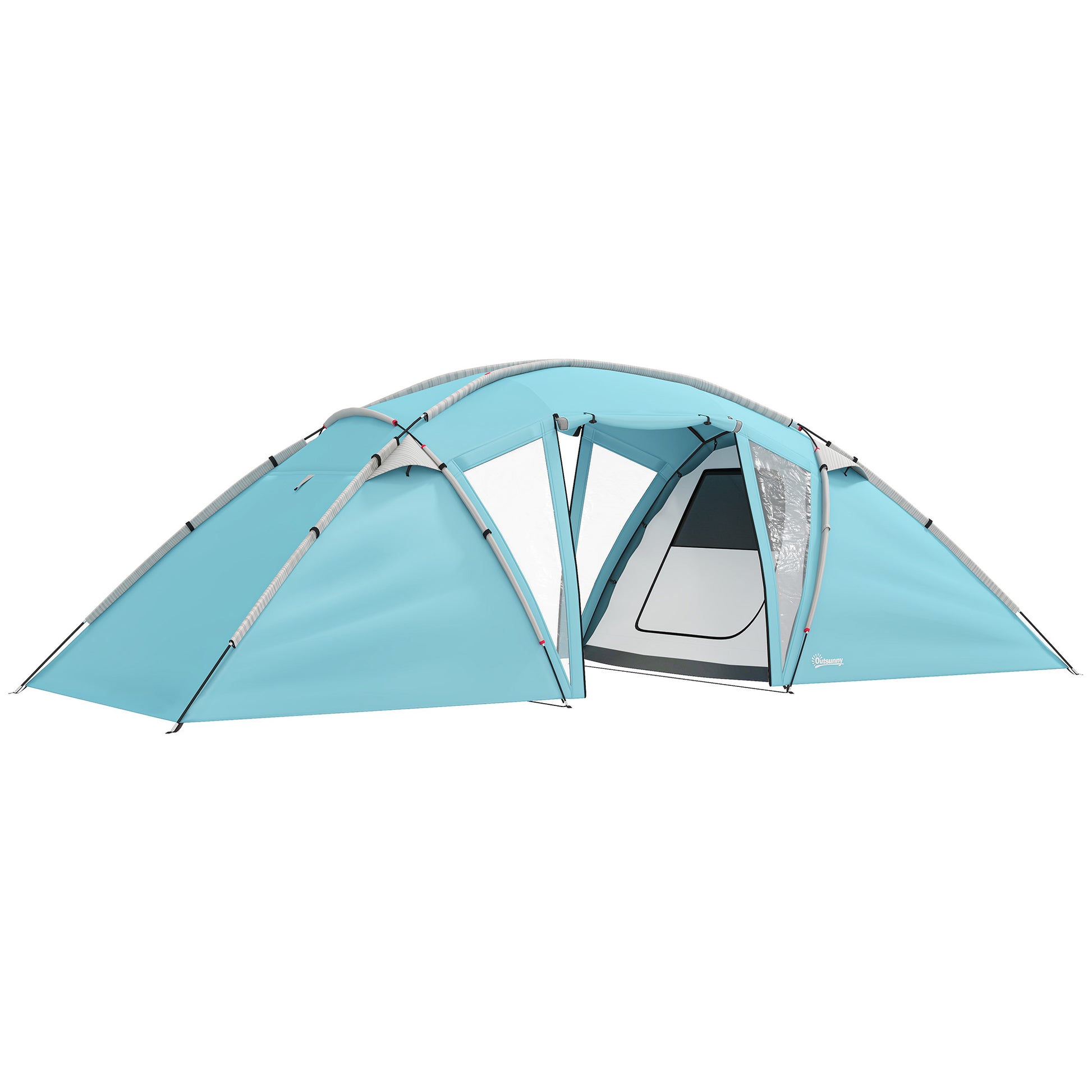 Photo of Outsunny 4-6 Man Family Camping Tent w/ 2 Bedrooms and a Living Room, Waterproof Tunnel Tent w/ Sewn In Groundsheet, Doors, Windows, Carry Bag, Blue in Blue colour on a white background