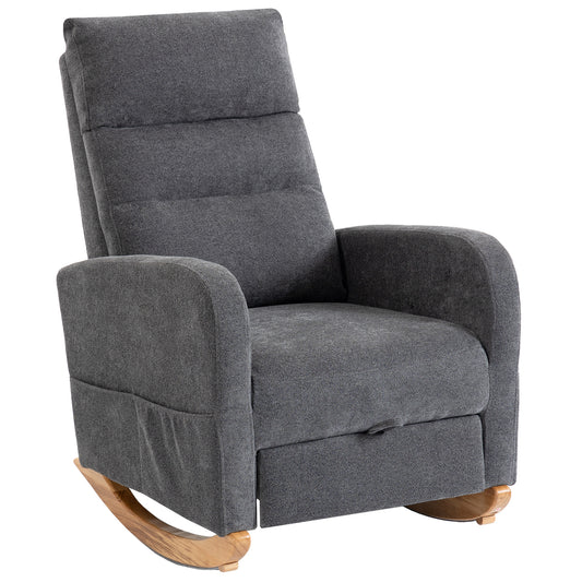 Photo of HOMCOM Upholstered Rocking Chair Retractable Footrest Rocker Chair High Back for Living Room Grey in Grey colour on a white background