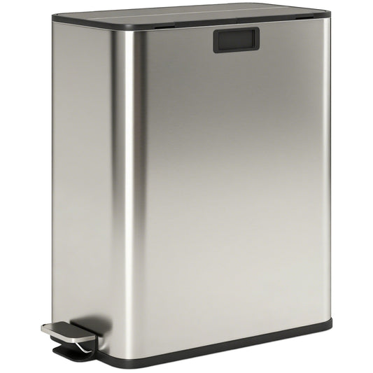 Photo of HOMCOM Dual Kitchen Bin with Soft-Close Butterfly Lid, 2 x 28L Stainless Steel Pedal Bin with Removable Inner Buckets, Fingerprint-Proof for Recycling and Waste, Silver Tone in Tone colour on a white background