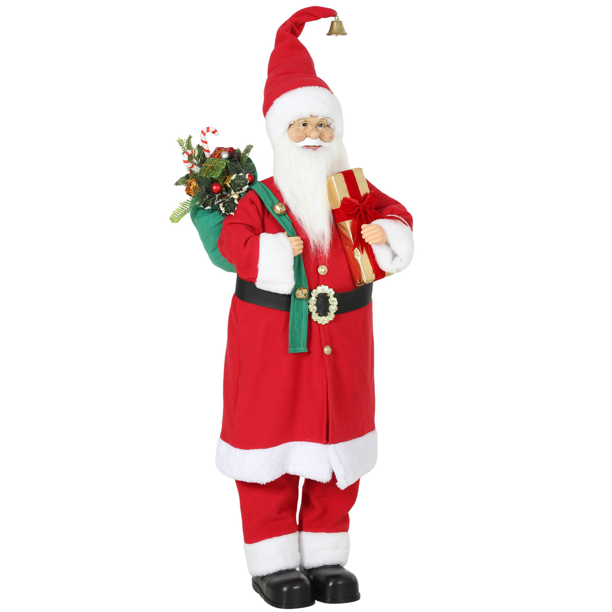 Photo of HOMCOM 4ft Singing Dancing Santa Claus, Standing Christmas Animated Santa Figure with Gift and Sack, Sound/Touch Activated in Activated colour on a white background