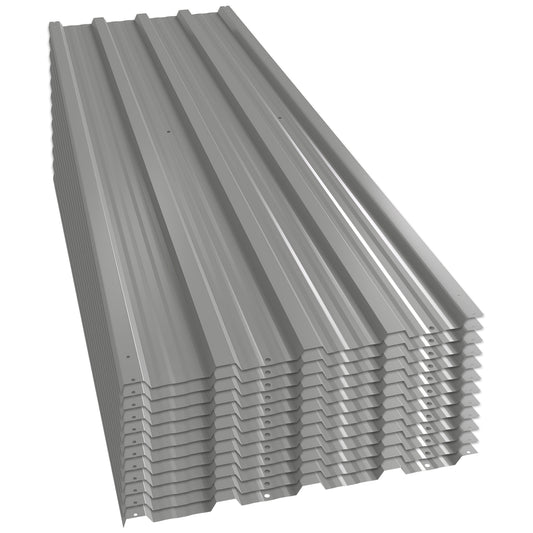 Photo of Outsunny Set of 12 Corrugated Steel Roof Sheet Panels - Light Grey in Grey colour on a white background
