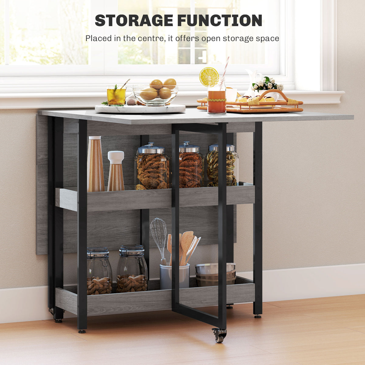 HOMCOM Four-Person Drop Leaf Table - Grey Wood-Effect