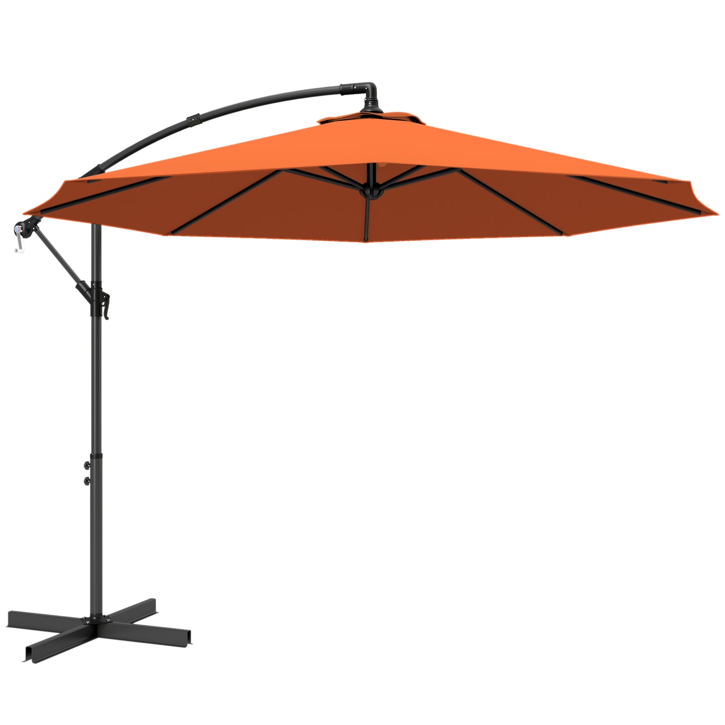 Photo of Outsunny 3 m Cantilever Parasol with Cross Base, Offset Outdoor Umbrella with Crank Handle, Hanging Sun Shade, Orange in Orange colour on a white background