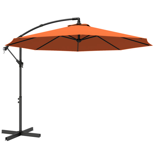 Photo of Outsunny 3 m Cantilever Parasol with Cross Base, Offset Outdoor Umbrella with Crank Handle, Hanging Sun Shade, Orange in Orange colour on a white background