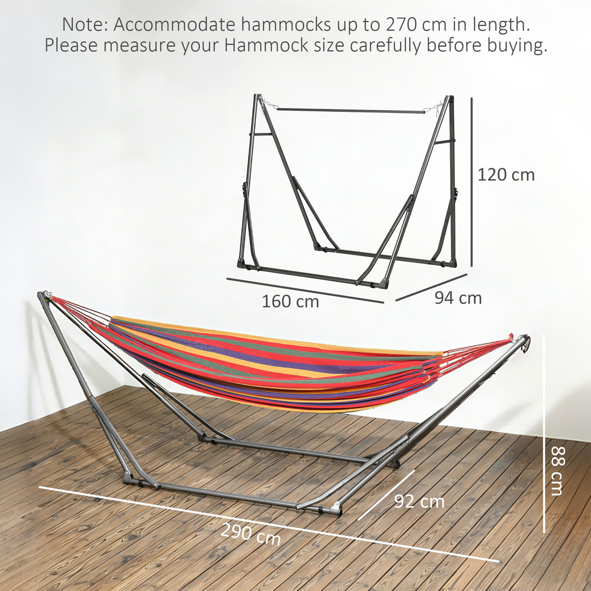 Outsunny 3 in 1 Foldable Hammock Stand, Portable Hanging Chair Stand with Metal Frame, Clothes Drying Rack, Load Capacity 120kg, for Patio, Garden, Fits 8.9ft Hammocks, Black