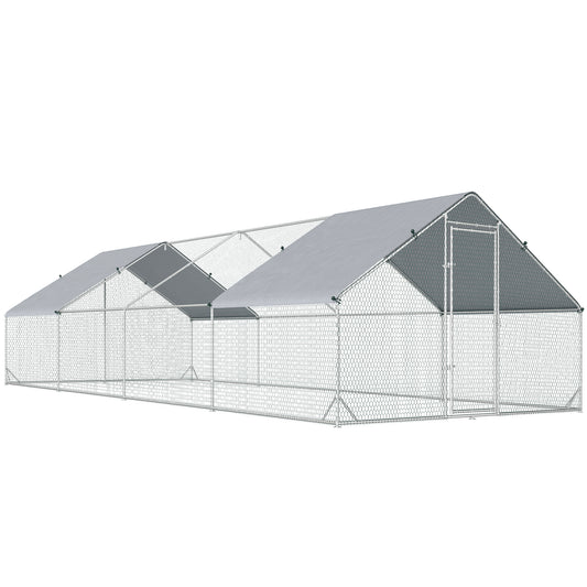 Photo of PawHut Chicken Run Galvanised Walk-in Chicken Coop Hen Poultry House Cage Rabbit Hutch with Water-Resist Cover, 3 x 8 x 2m in 2m colour on a white background