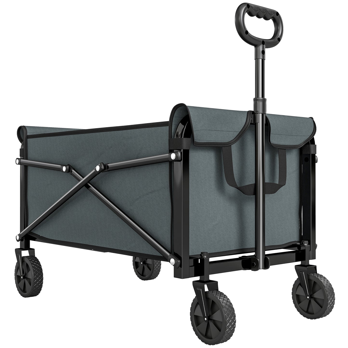 Photo of Outsunny 81L Festival Trolley on Wheels, Compact Garden Folding Trolley Cart with Adjustable Handle 80L, Grey in Grey colour on a white background