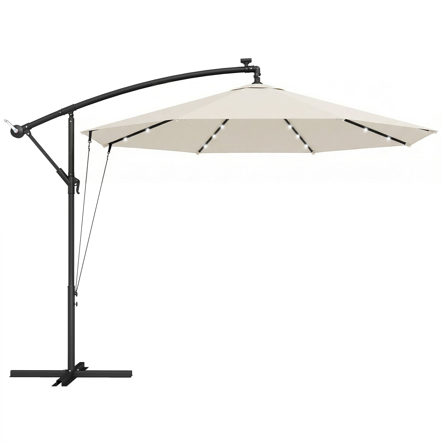 Photo of Outsunny 3 m Cantilever Parasol with Solar LED Lights Garden Umbrella with Cross Base, Cream White in White colour on a white background