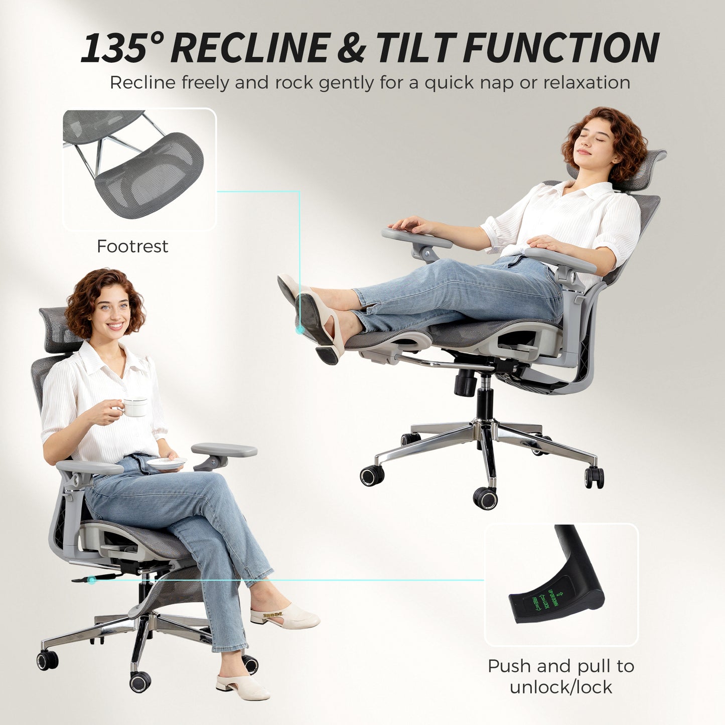 HOMCOM Ergonomic Office Chair, High Back Mesh Desk Chair, Grey