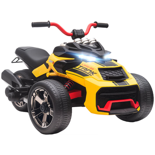 Photo of AIYAPLAY 12V Kids Electric Ride On Car with 3 Wheeler, MP3 Player, Horn, 2 Speeds, LED Lights for Boys & Girls Ages 3-8, Yellow in Yellow colour on a white background