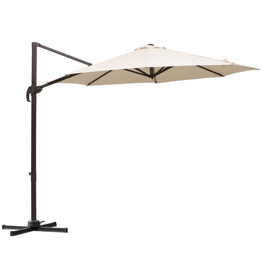 Photo of Outsunny 3M Banana Parasol Hanging Cantilever Umbrella W/ Cross Base Hand Crank Aluminium Frame 360°Rotation Hand Crank-Beige in Crank-Beige colour on a white background