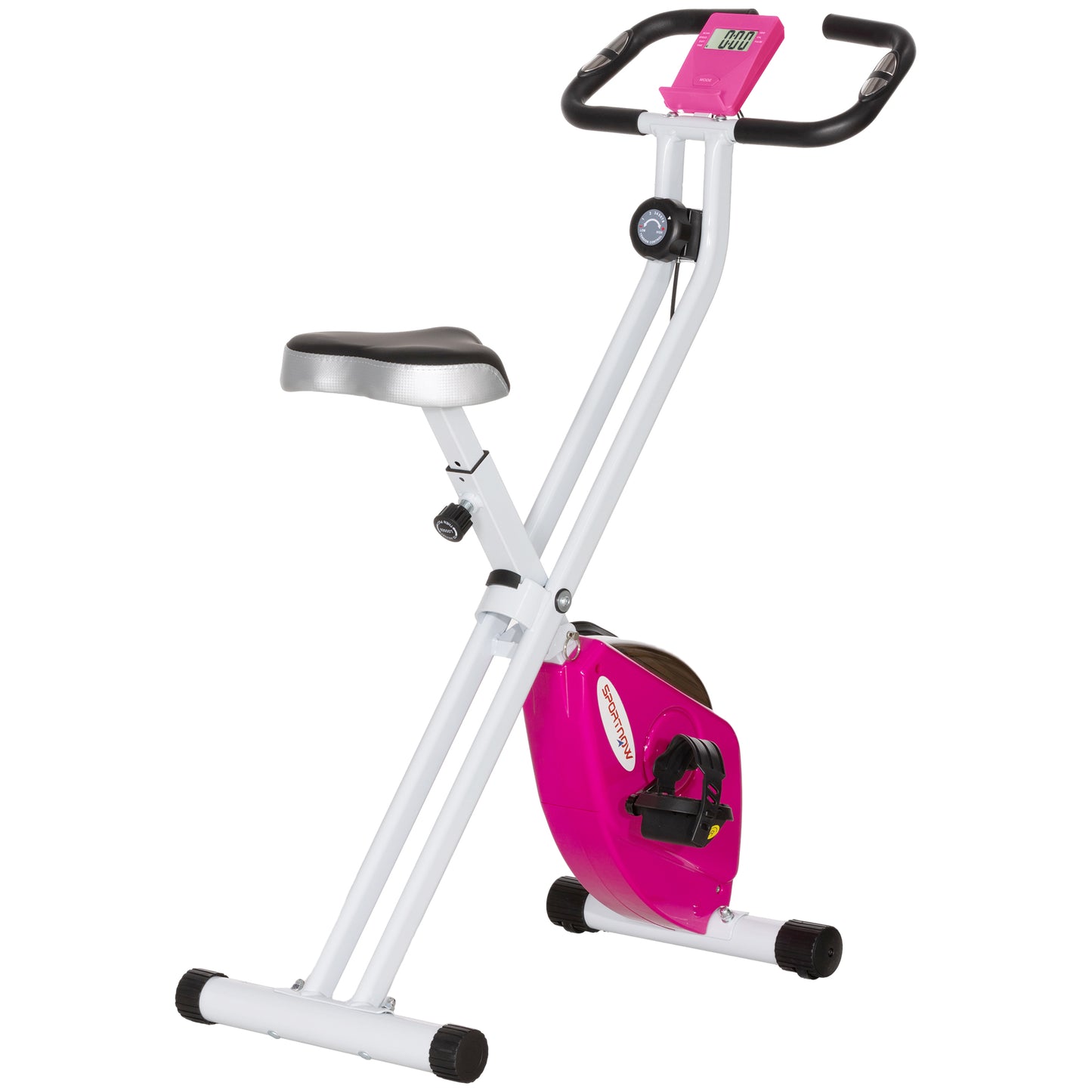 Photo of SPORTNOW Folding and Quiet Exercise Bike with 8-Level Magnetic Resistance and Heart Rate Sensor, for Home Gym, Pink and White in White colour on a white background