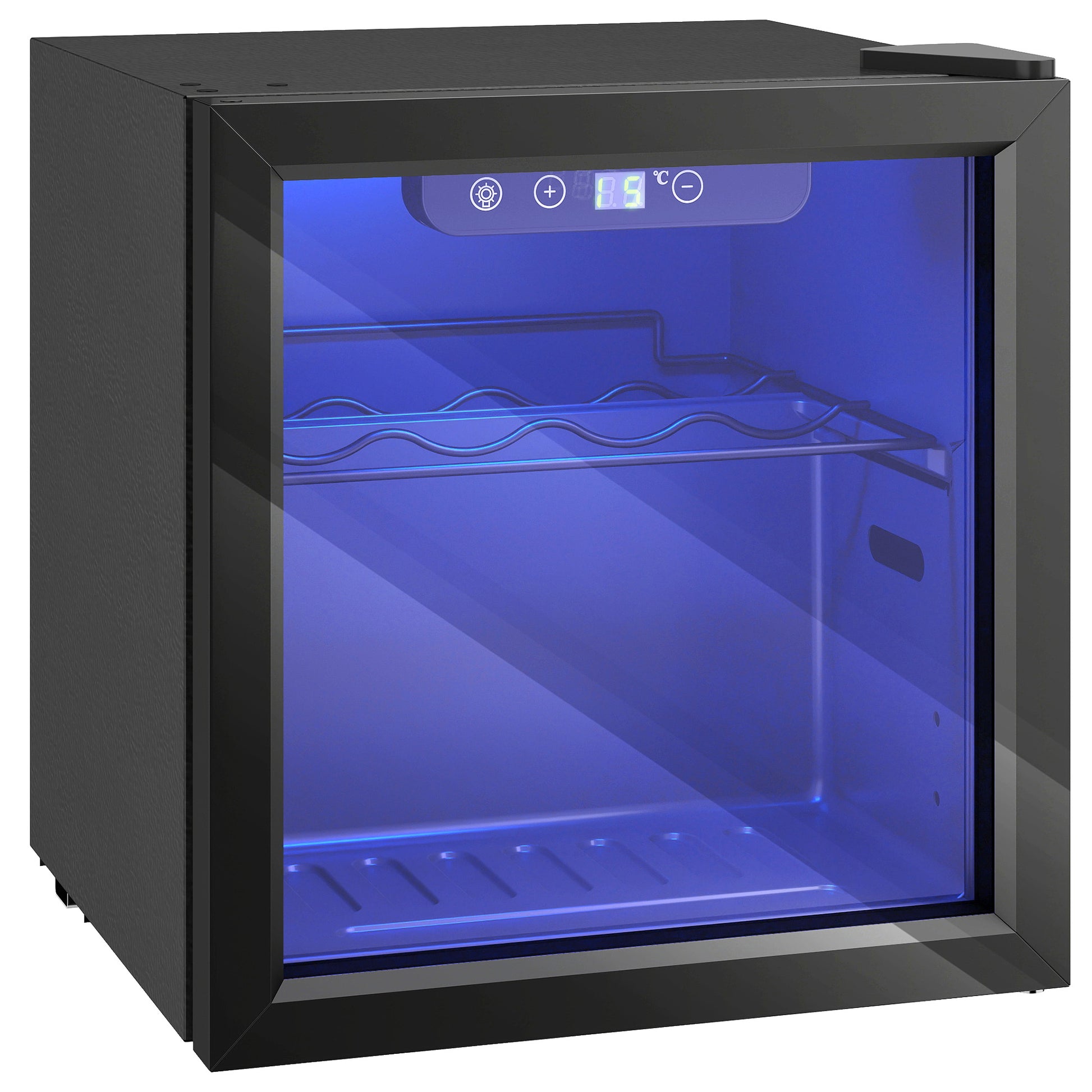 Photo of HOMCOM 12 Bottle Wine Cooler, 36 Litre Capacity, 4-16°C Under Counter Drinks Beer Wine Fridge with Glass Door, LED Light, Black in Black colour on a white background